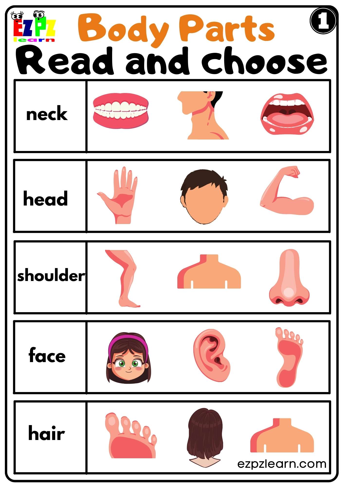 body-parts-read-and-choose-worksheets-for-kids-and-esl-pdf-download-set